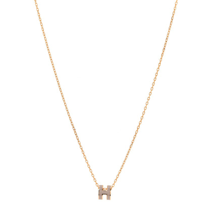 Hermes Lacquered Rose Gold Mini Pop H Pendant Necklace Marron Glace 1 of 6