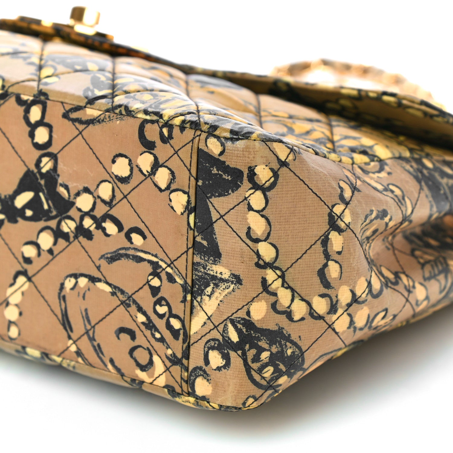 Chanel Coated Canvas Printed Quilted Medium Single Flap Black Beige Multicolor 8 of 16