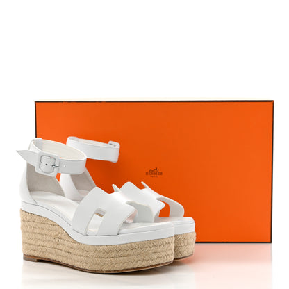 Hermes Goatskin Elda Espadrille Wedge Sandals 35 White 9 of 9