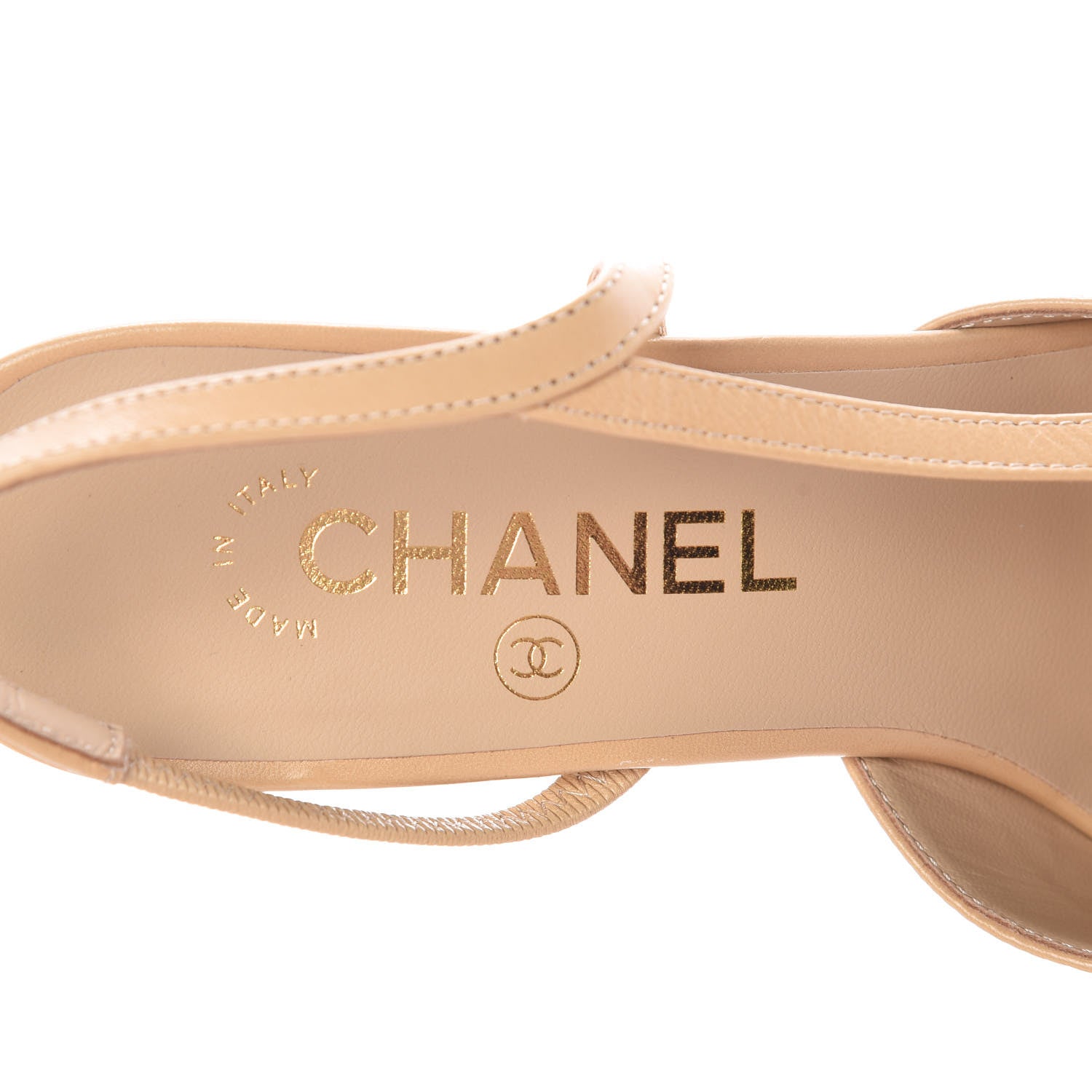 Chanel Goatskin Grosgrain Cap Toe CC Slingback Pumps 38 Beige Black 7 of 8