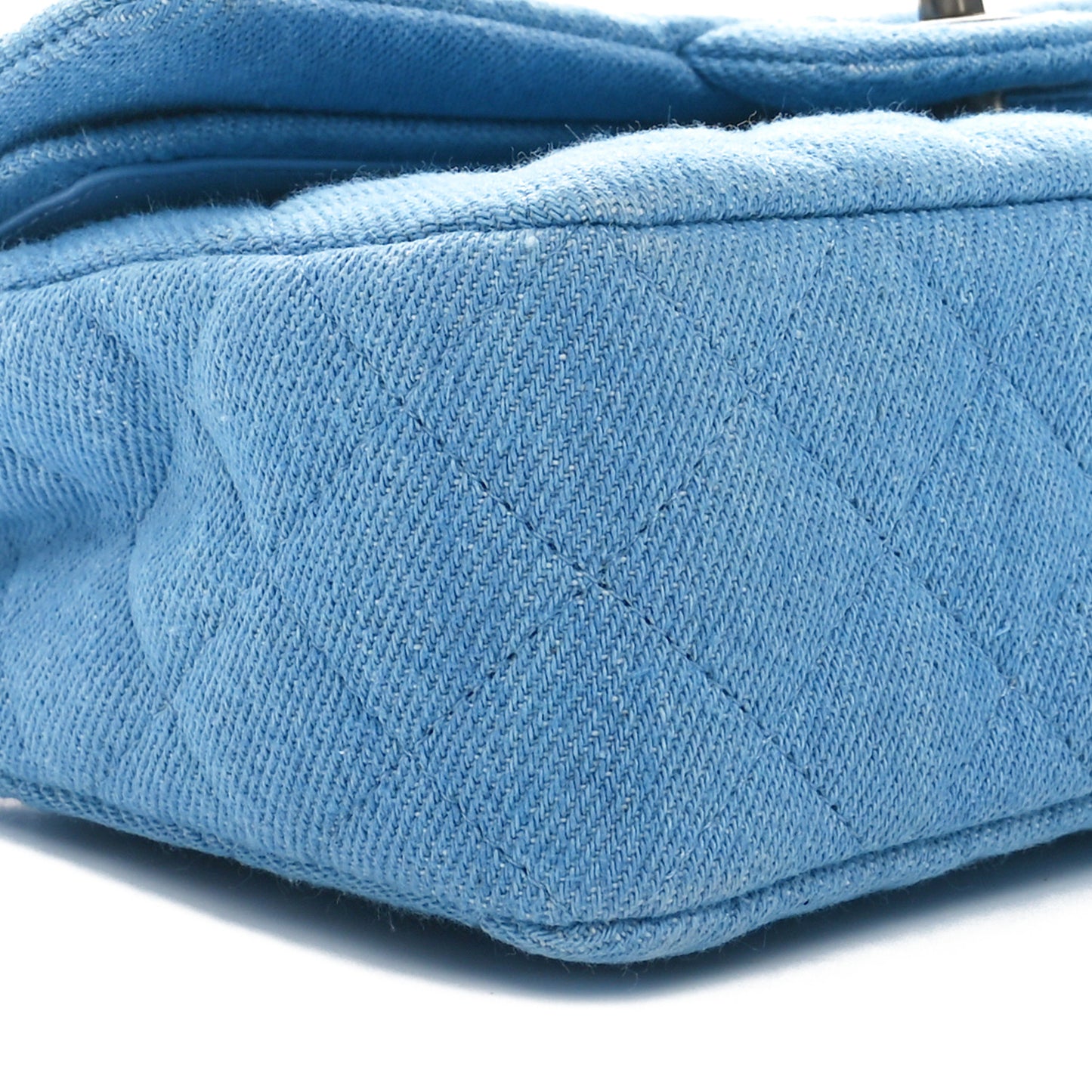 Denim Quilted Small Double Flap Blue