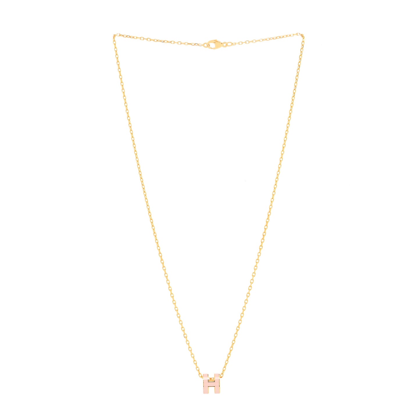 Lacquered Gold Mini Pop H Pendant Necklace Rose Dragee