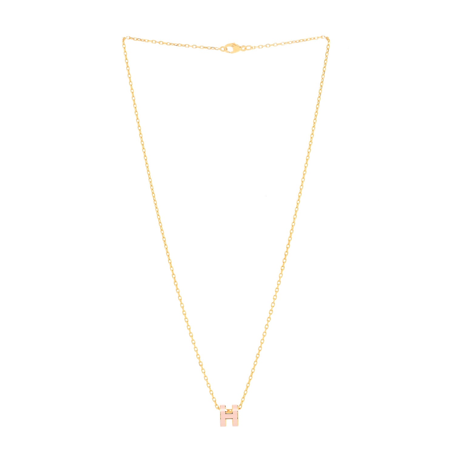 Hermes Lacquered Gold Mini Pop H Pendant Necklace Rose Dragee 2 of 3