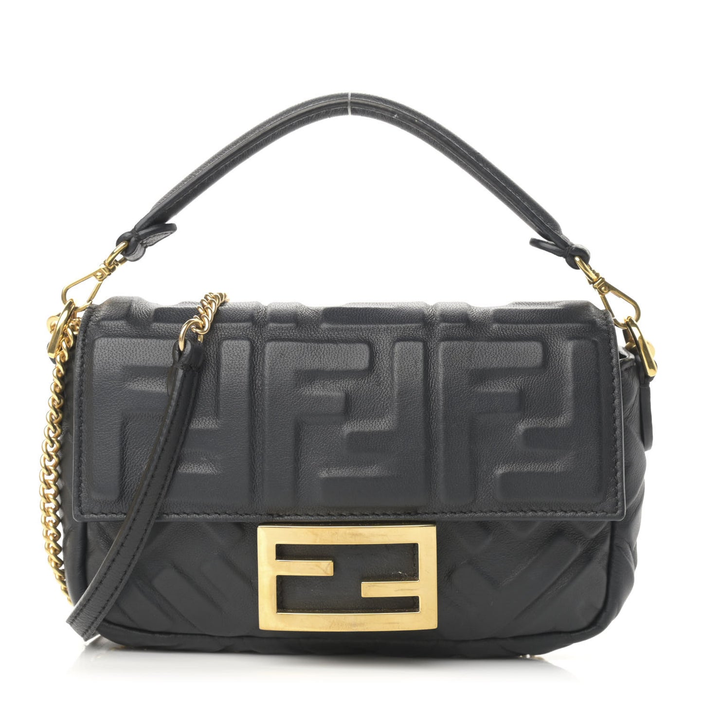 Nappa FF 1974 Embossed Mini Baguette Black
