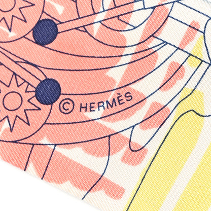 Hermes Silk Au Bloc Fringed Twilly Bleu Rose Vert 3 of 4