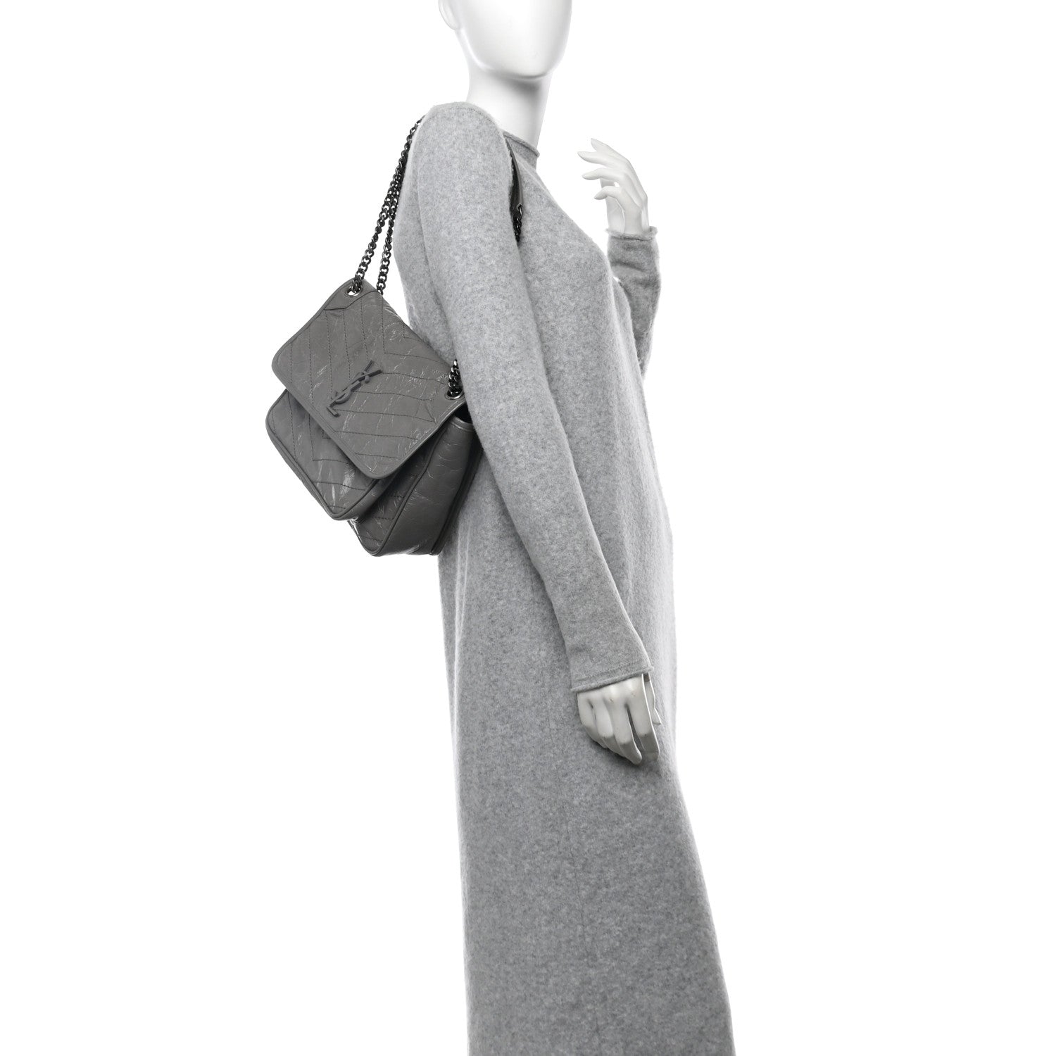 Saint Laurent Crinkled Calfskin Matelasse Monogram Medium Niki Chain Satchel Fog 2 of 10