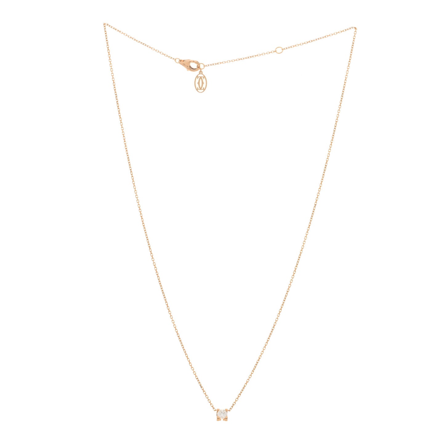 18K Pink Gold Diamond .20ct C De Cartier Pendant Necklace