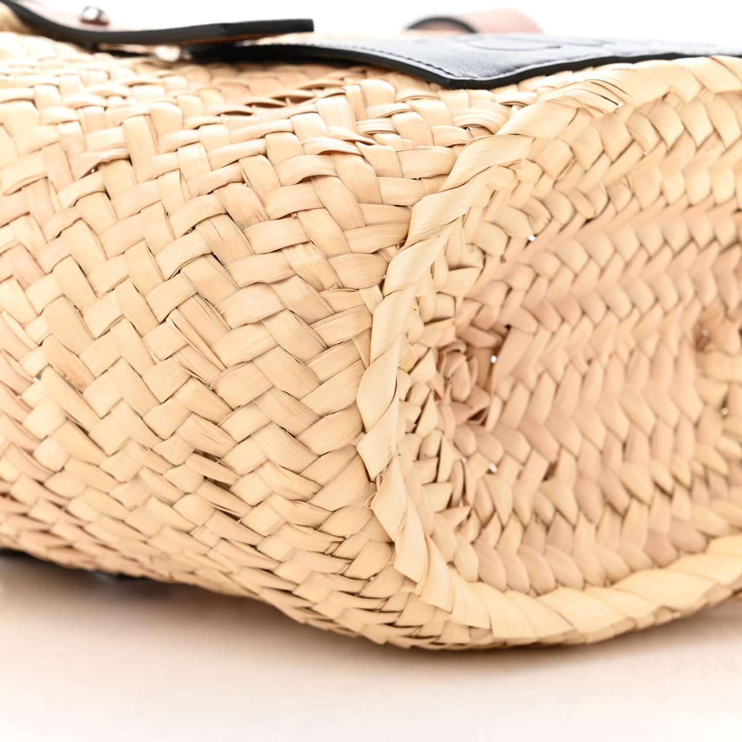 Raffia Small Basket Tote Bag Natural Tan Navy