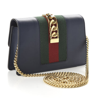 Gucci Calfskin Super Mini Sylvie Chain Shoulder Bag Blue 3 of 11