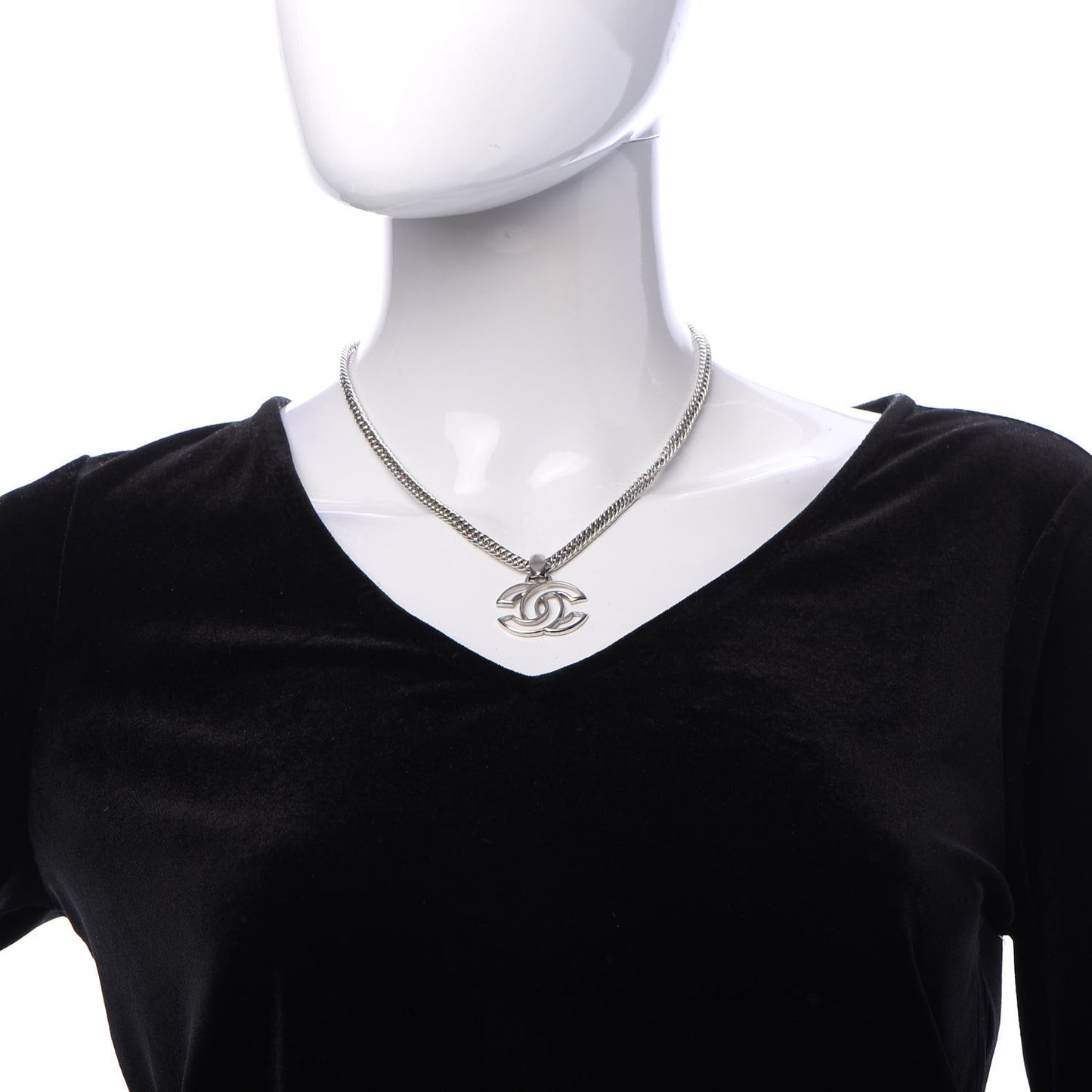 Metal Enamel CC Necklace Silver White