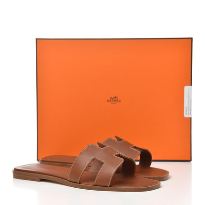 Hermes Box Calfskin Oran Sandals 37.5 Gold 13 of 13