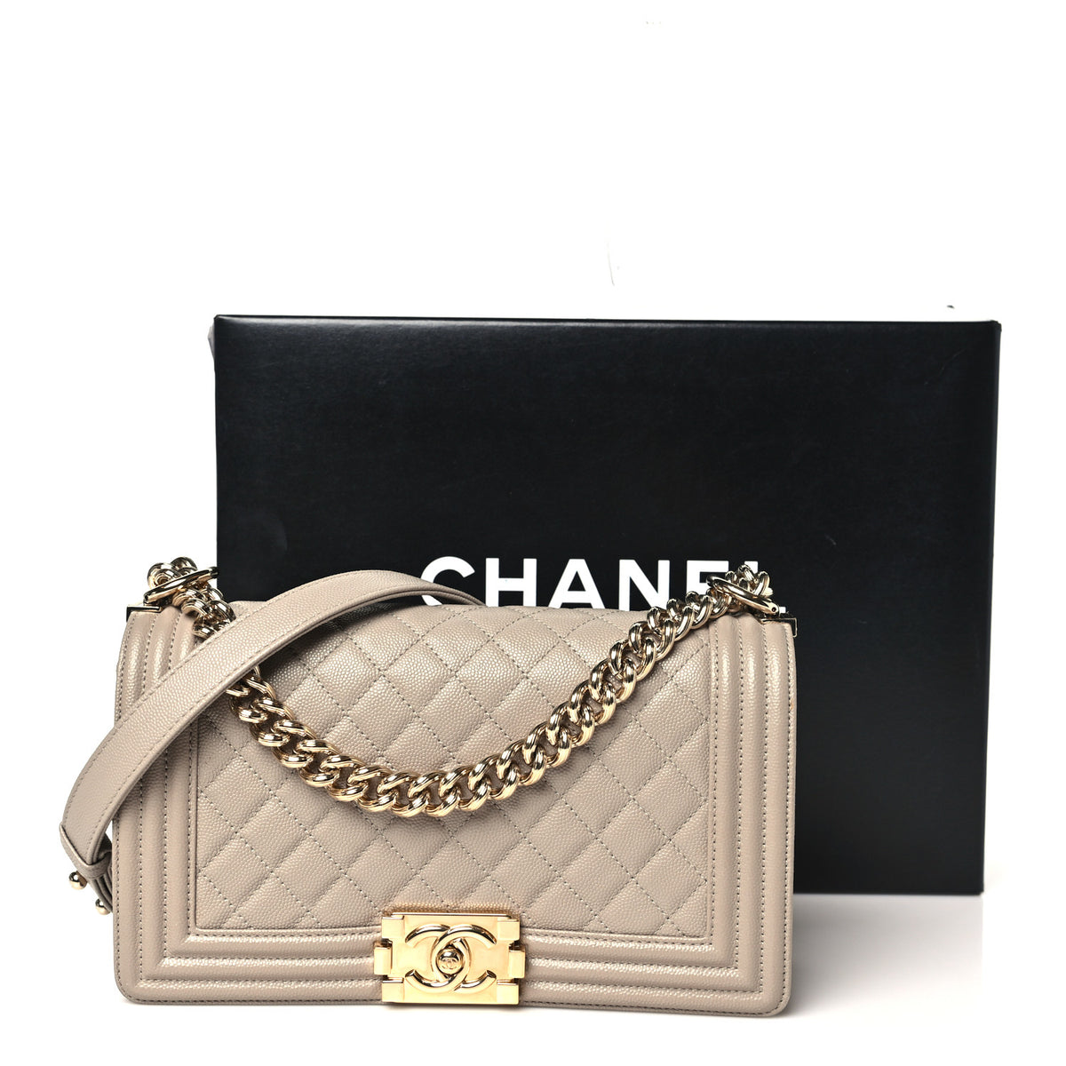 Chanel Caviar Quilted Medium Boy Flap Dark Beige 11 of 11