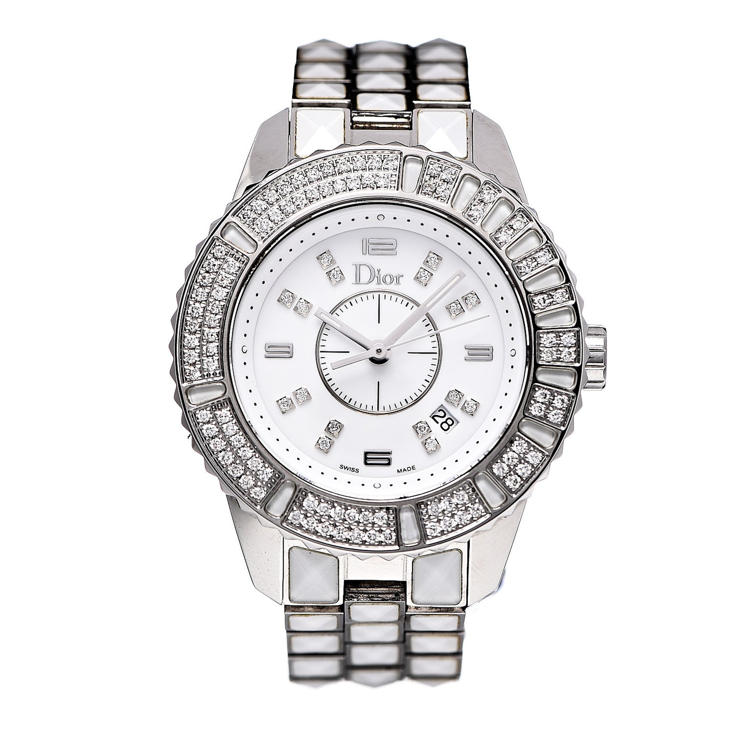 Stainless Steel Diamond Bezel Sapphire 33mm Christal Quartz Watch White