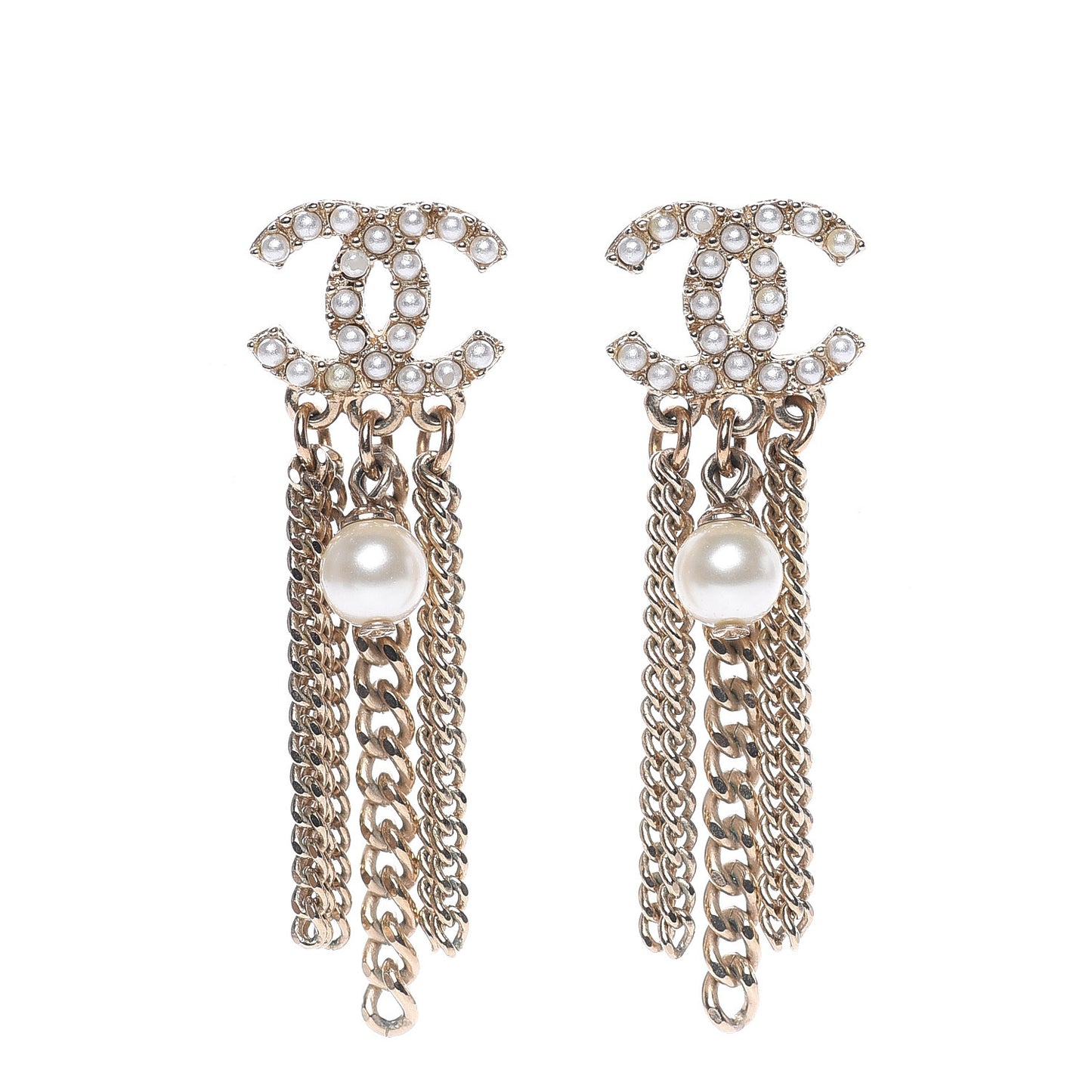 Pearl CC Dangle Earrings Gold