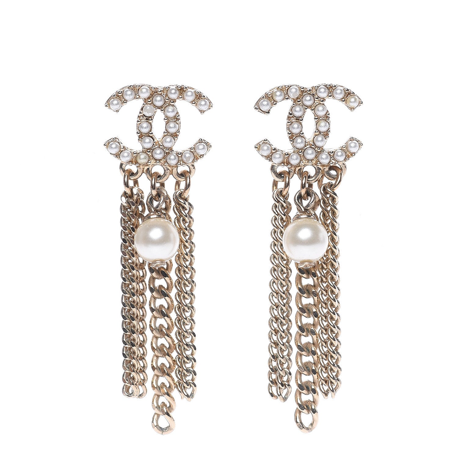 Chanel Pearl CC Dangle Earrings Gold 1 of 4