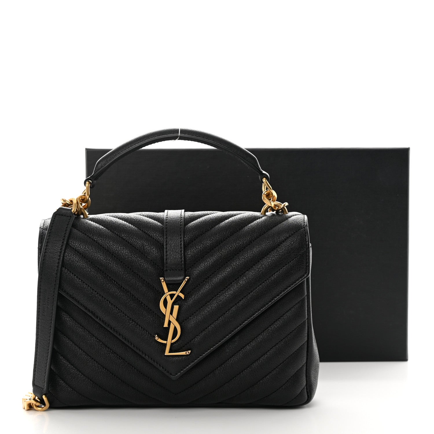 Saint Laurent Sheepskin Matelasse Chevron Monogram Medium College Bag Black 13 of 13