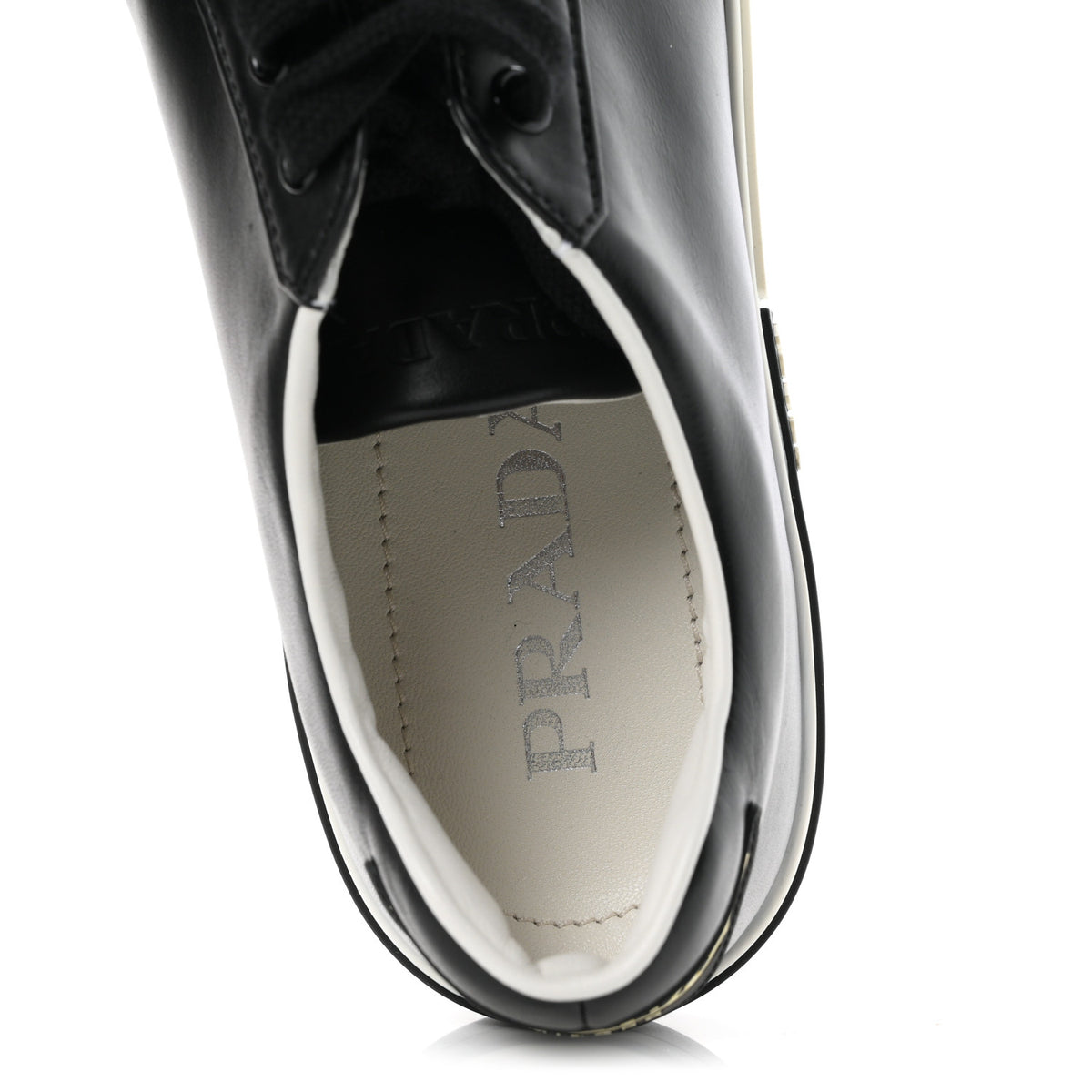Prada Vitello Soft Low Top Triangle Sneakers 38.5 Black White 8 of 10