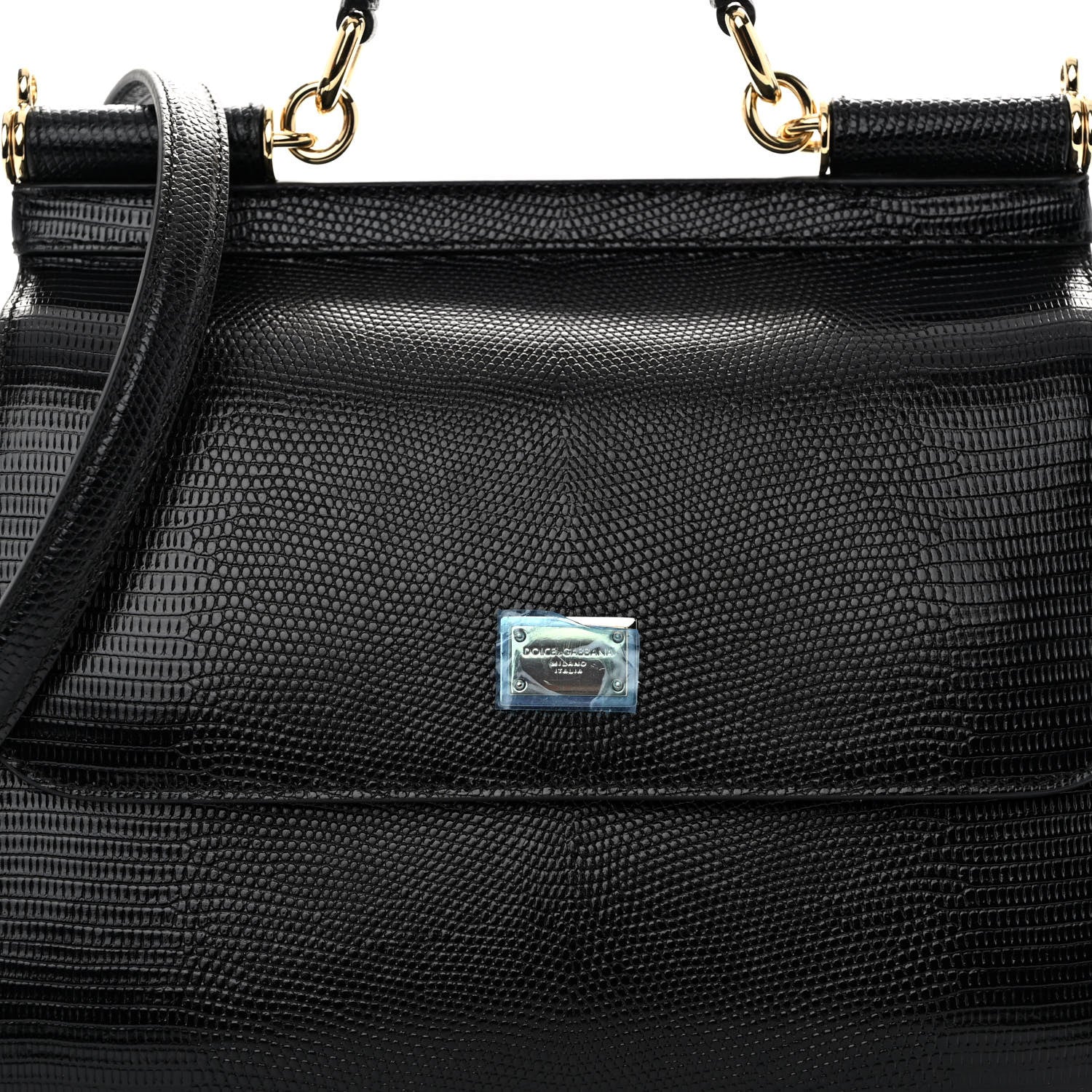 Dolce & Gabbana Iguana Calfskin Embossed Medium Miss Sicily Satchel Black 7 of 9