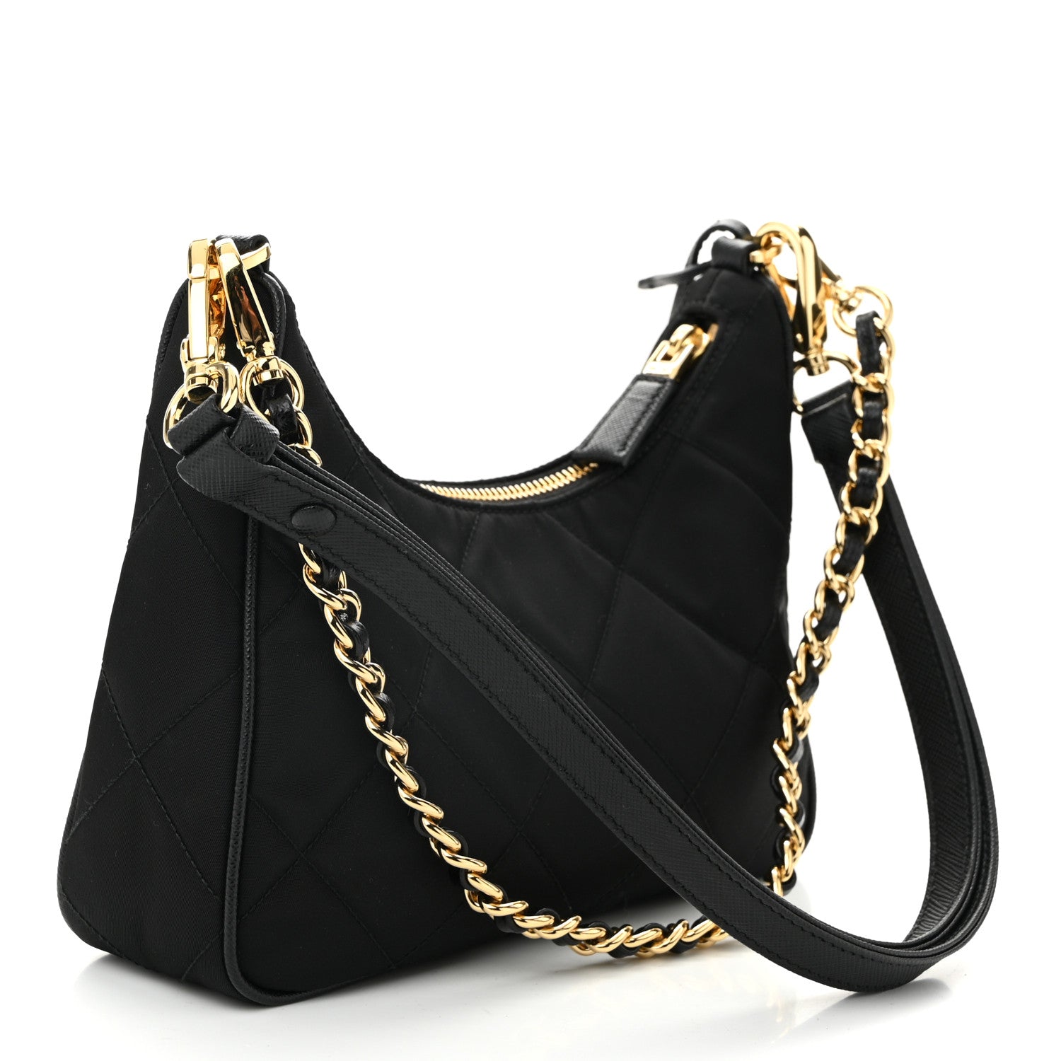Prada Re-Nylon Saffiano Stitched Mini Re-Edition 1995 Chaine Shoulder Bag Black 3 of 10
