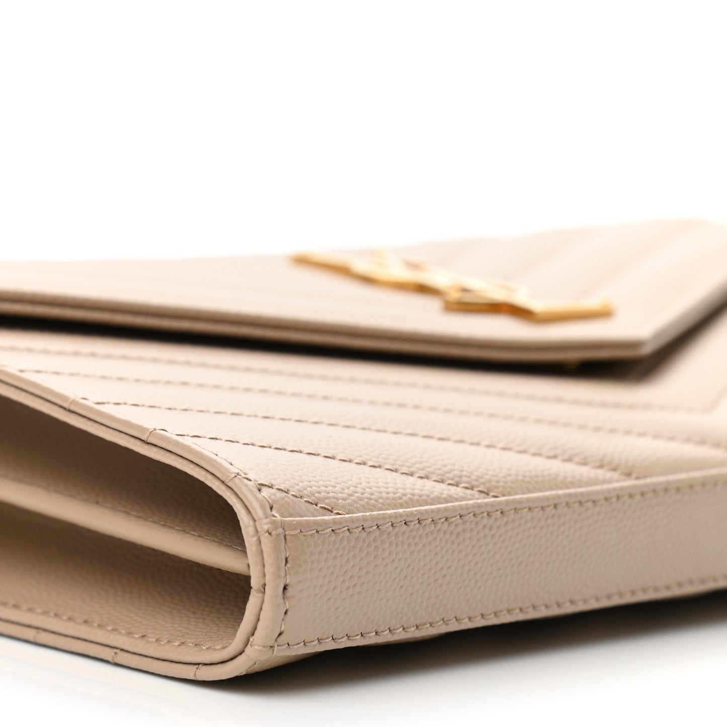 Grain De Poudre Matelasse Chevron Monogram Chain Wallet Dark Beige
