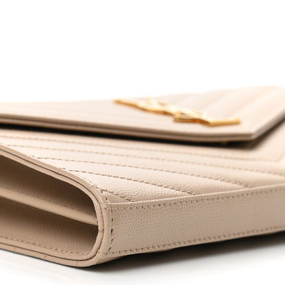 Saint Laurent Grain De Poudre Matelasse Chevron Monogram Chain Wallet Dark Beige 7 of 7