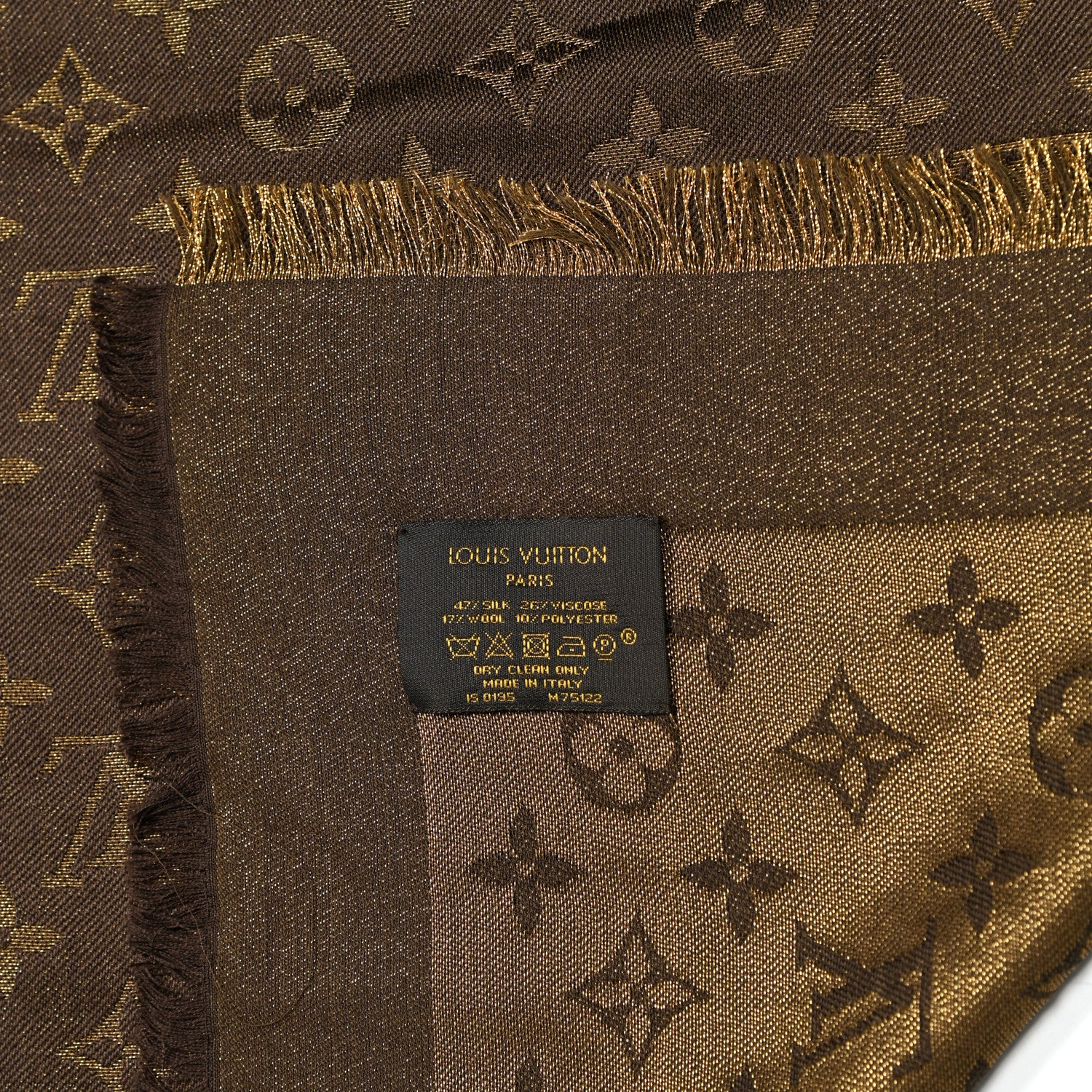 Louis Vuitton Silk Lurex Wool Monogram Shine Shawl Brown 4 of 4