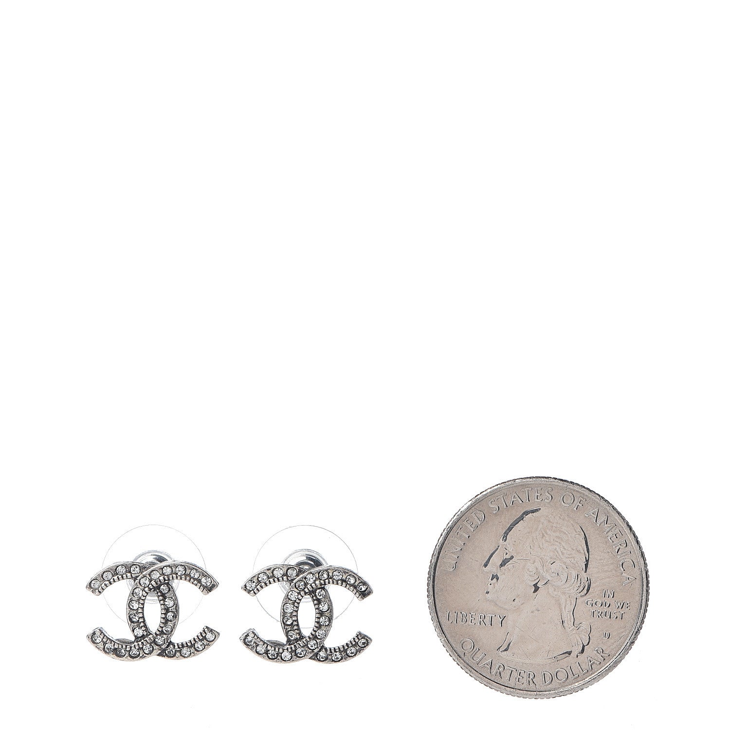Chanel Crystal Mini CC Earrings Silver 2 of 4
