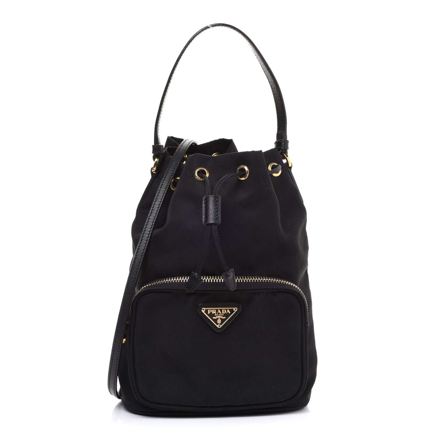 Saffiano Tessuto Nylon Mini Bucket Crossbody Bag Black