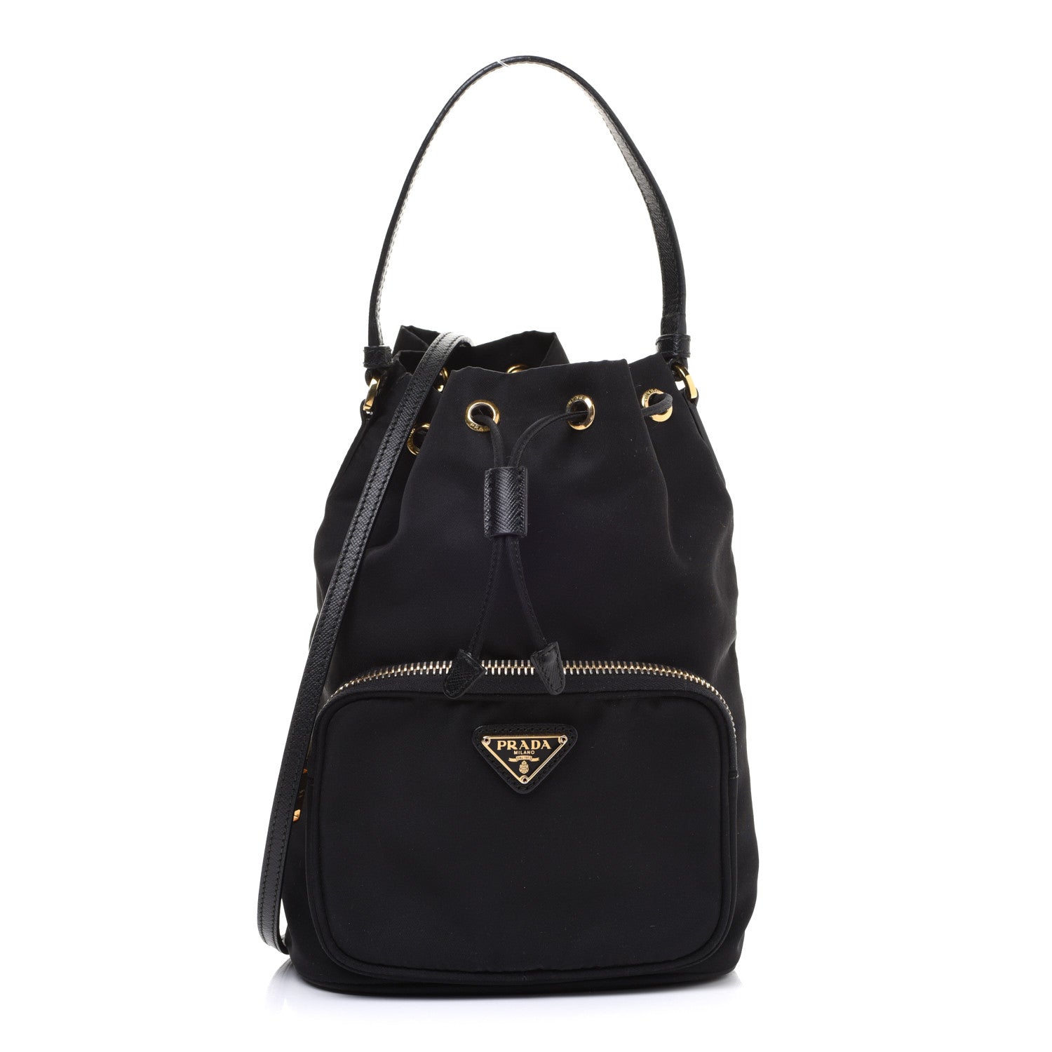 Prada Saffiano Tessuto Nylon Mini Bucket Crossbody Bag Black 1 of 14