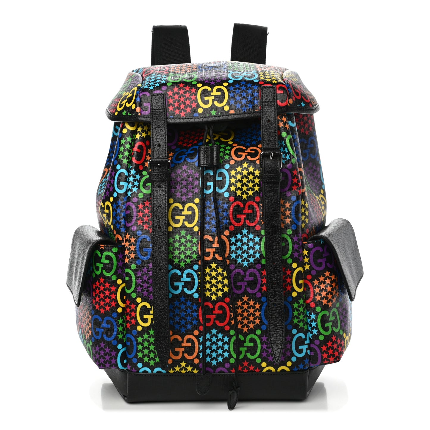 GG Supreme Monogram Psychedelic Medium Double Buckle Backpack Black Multicolor