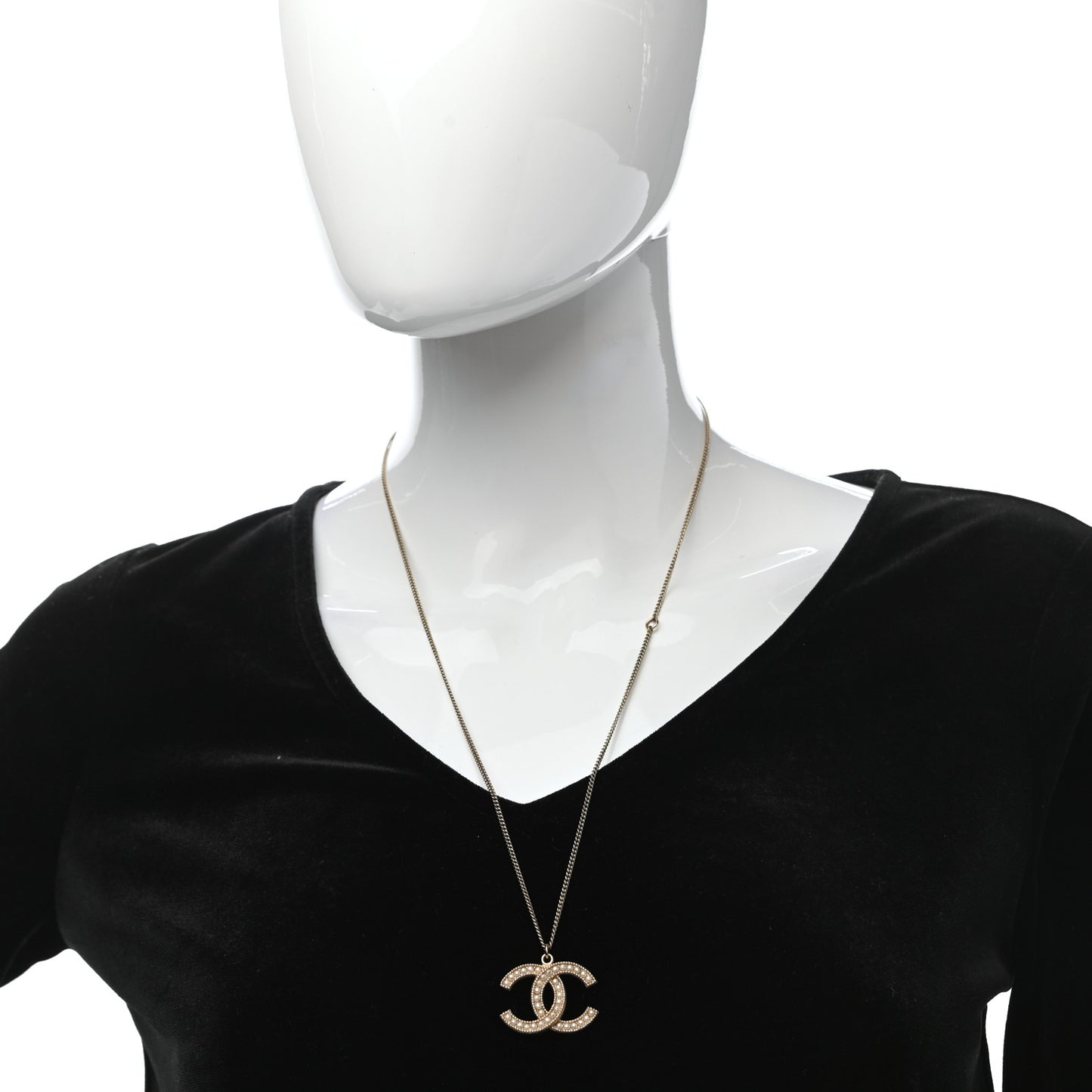 Pearl CC Pendant Necklace Gold
