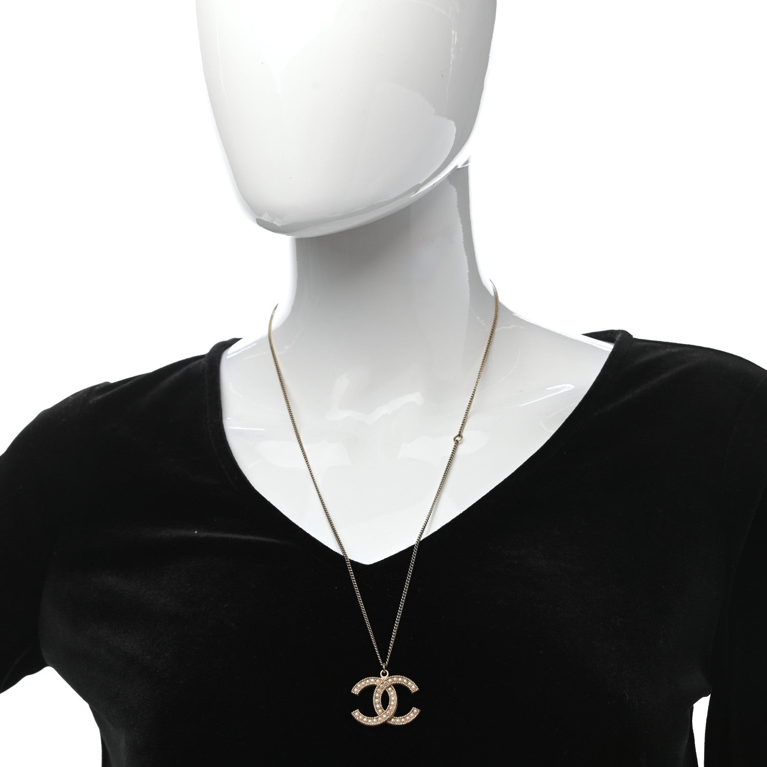 Chanel Pearl CC Pendant Necklace Gold 2 of 4