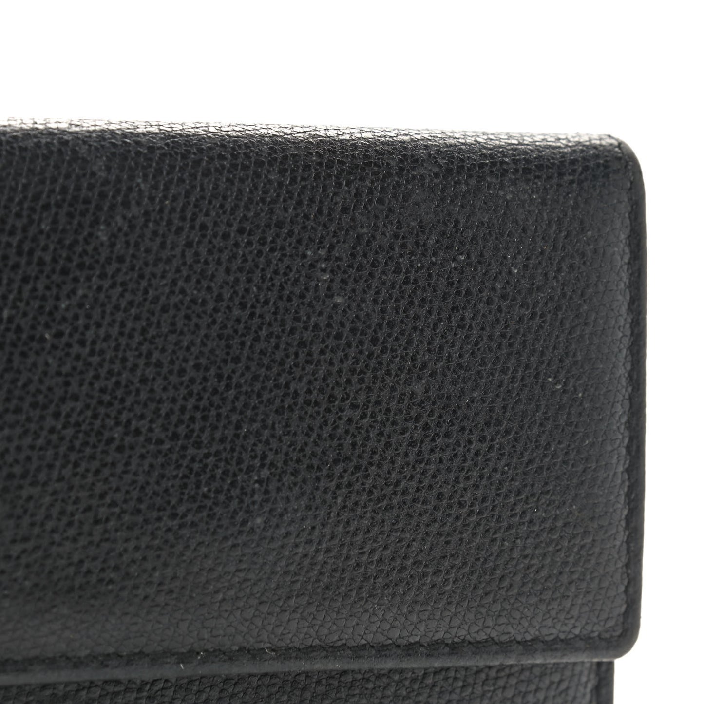 Grained Calfskin CC Button Flap Wallet Black