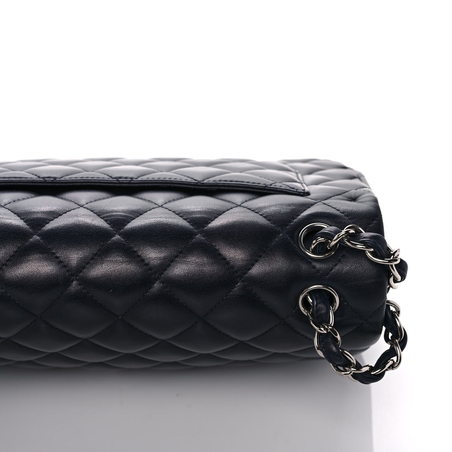 Lambskin Quilted Jumbo Double Flap Dark Blue