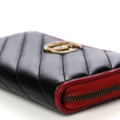 Gucci Vintage Effect Calfskin Matelasse Diagonal Torchon GG Marmont Zip Around Wallet Black Romantic Cherry 10 of 12