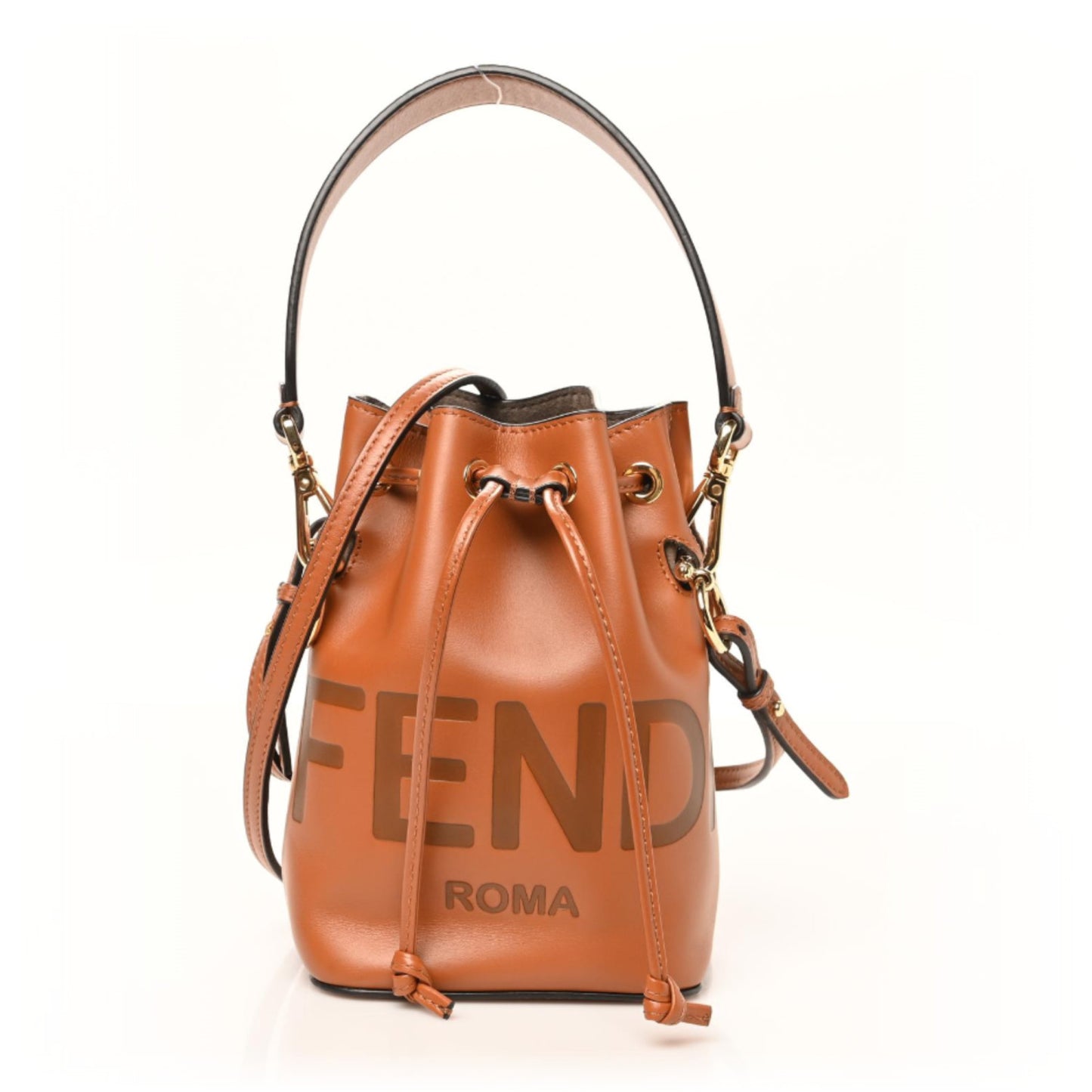 Vitello King F is Fendi Logo Embossed Mini Mon Tresor Bucket Bag Cuoio