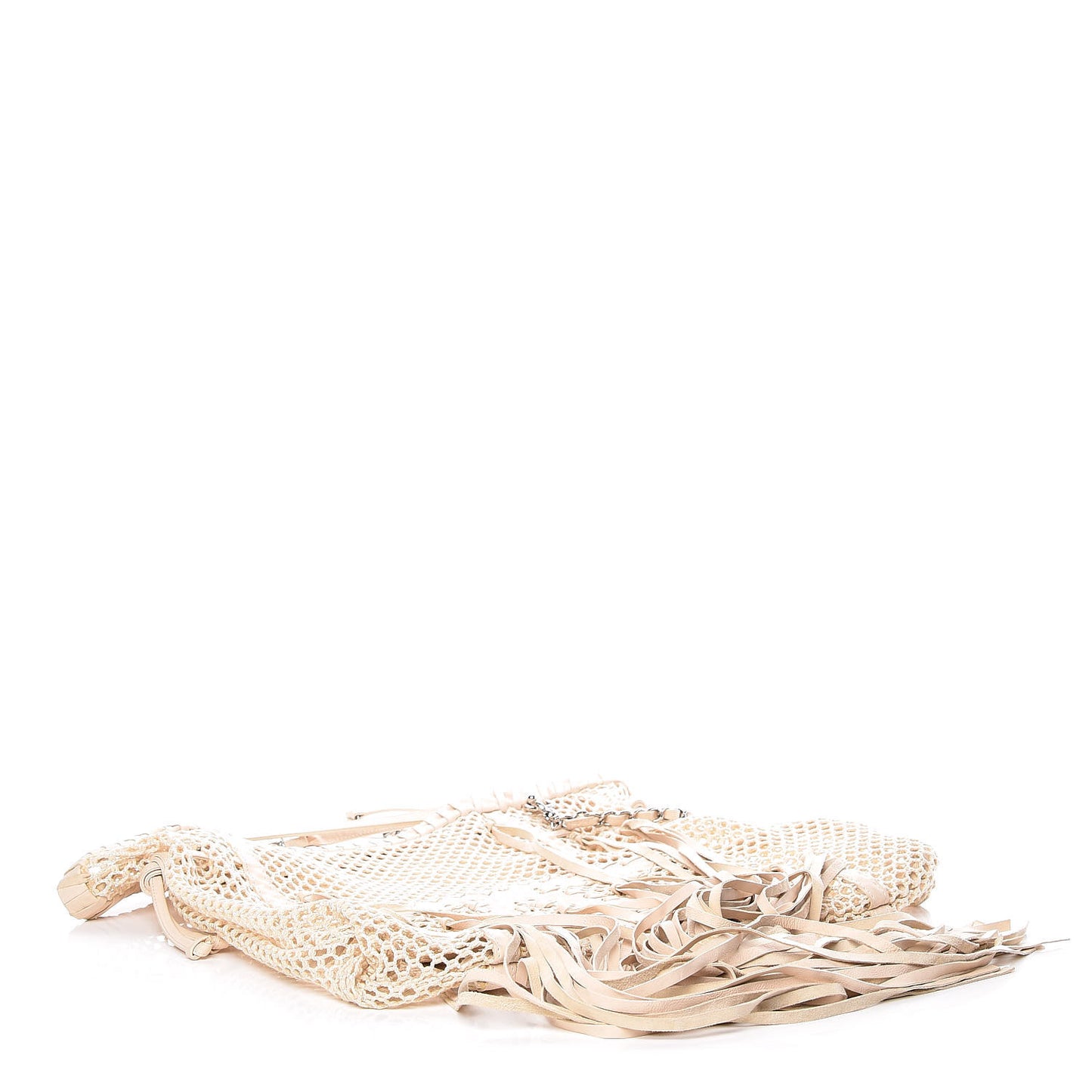 Calfskin Fringe Large La Madrague Tote Dark White