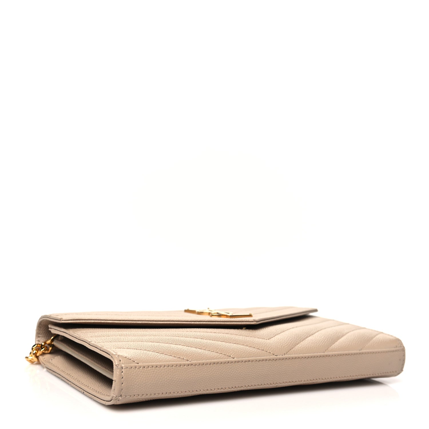 Saint Laurent Grain De Poudre Matelasse Chevron Monogram Chain Wallet Nude Powder 4 of 9