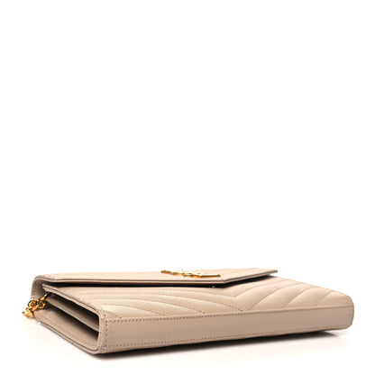Saint Laurent Grain De Poudre Matelasse Chevron Monogram Chain Wallet Nude Powder 4 of 9