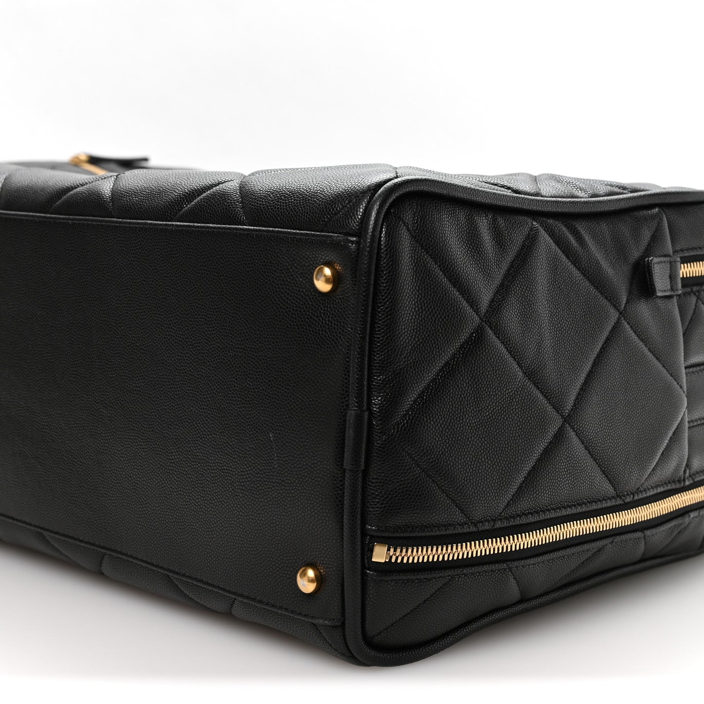 Shiny Grained Calfskin Quilted Large Travel Bowling Bag Black