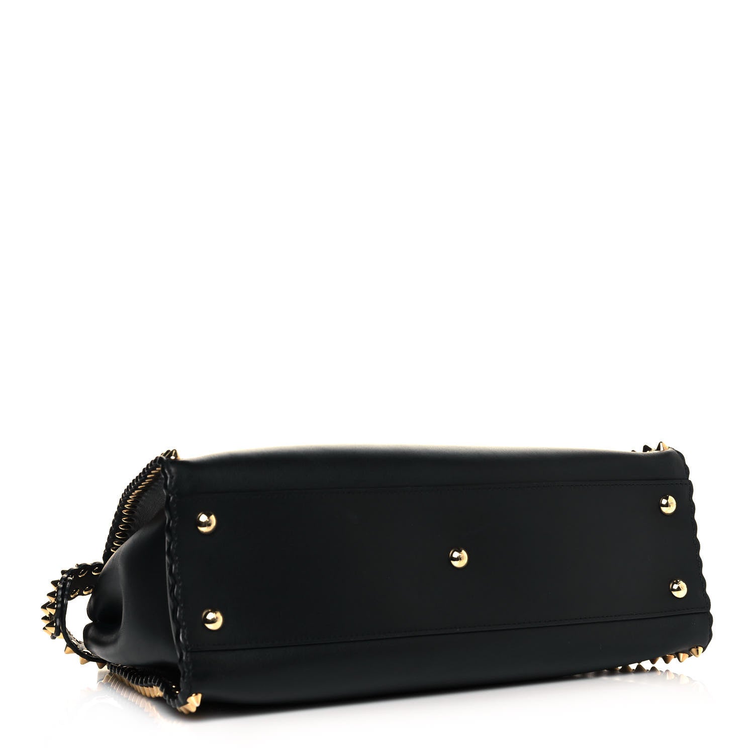 Fendi Vitello Seta Shiny Nappa Scalloped Studded Medium Peekaboo Iconic Satchel Black 7 of 17