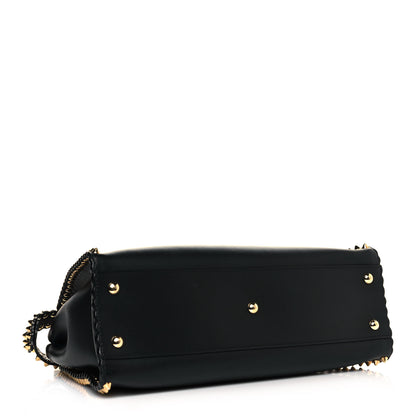 Fendi Vitello Seta Shiny Nappa Scalloped Studded Medium Peekaboo Iconic Satchel Black 7 of 17