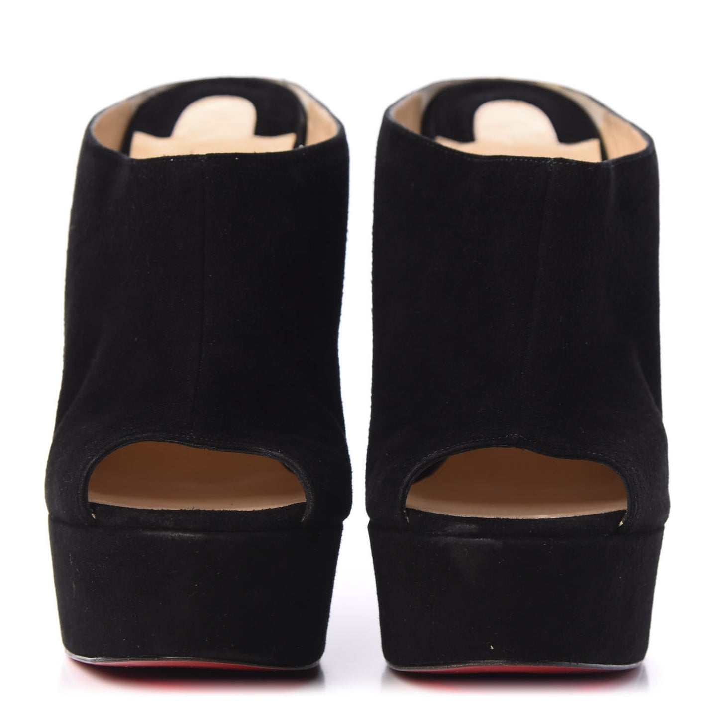 Veau Velours Affiche Peep Toe Wedge Slides 40 Black