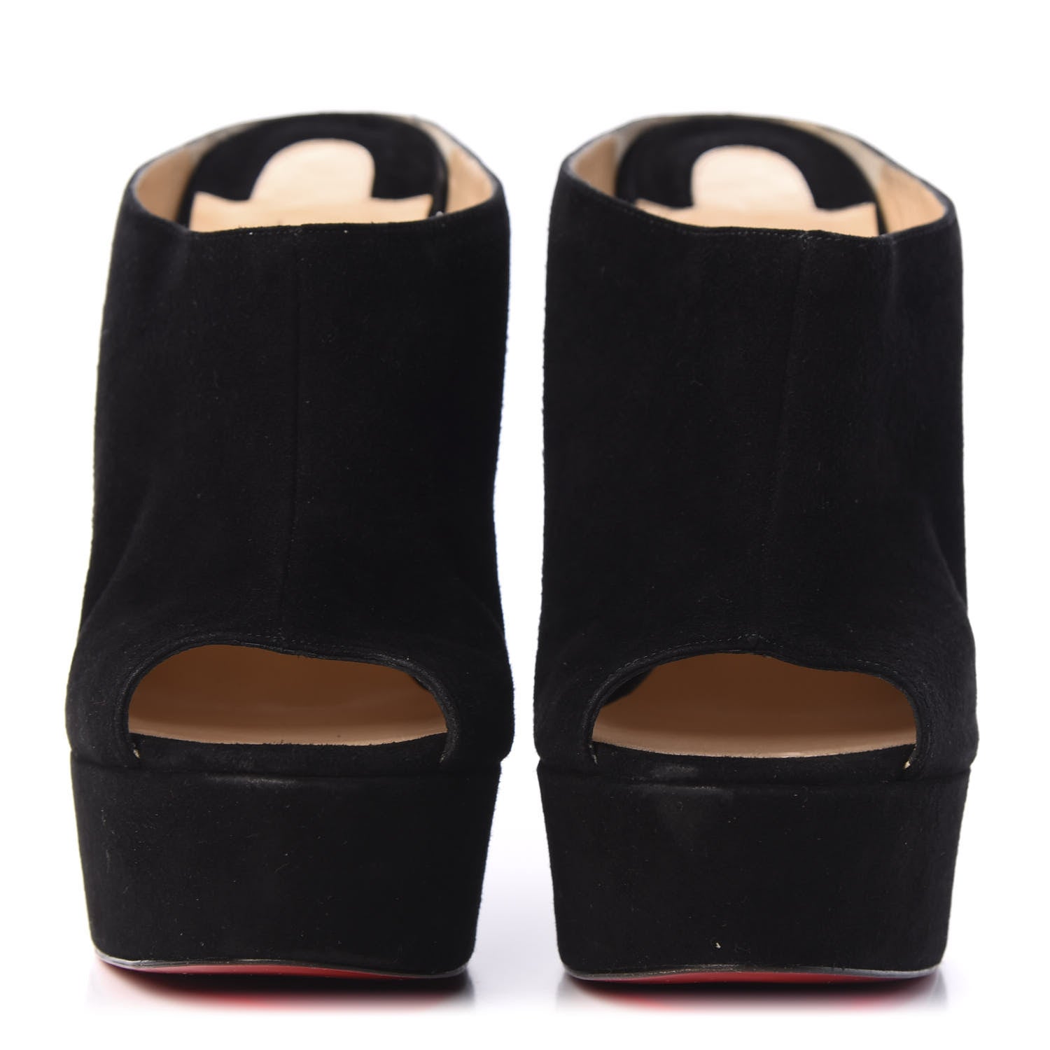 Christian Louboutin Veau Velours Affiche Peep Toe Wedge Slides 40 Black 2 of 8