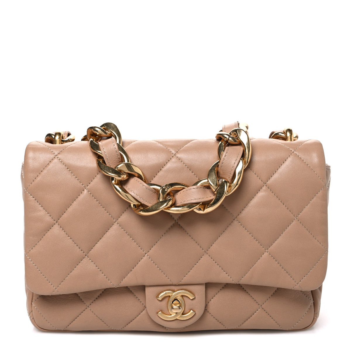 Lambskin Quilted Large CC Funky Town Flap Beige