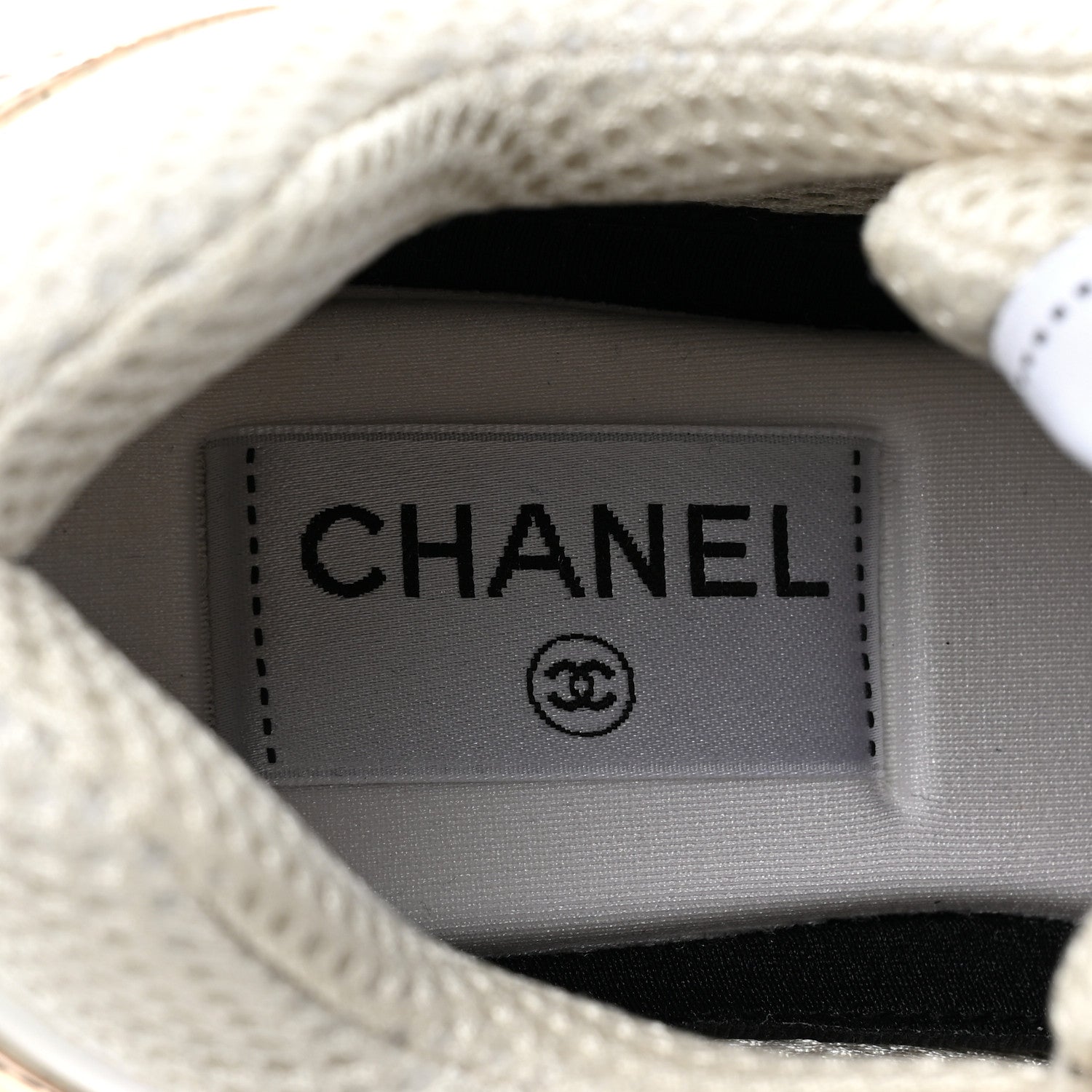 Chanel Fabric Laminated Calfskin Stretch CC Womens Sneakers 36.5 White Gold Silver 8 of 10