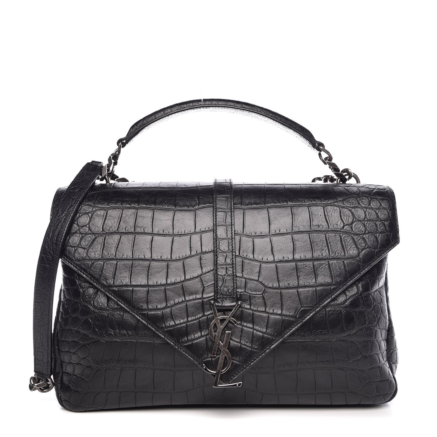 Saint Laurent Calfskin Crocodile Embossed Monogram Large College Satchel Black 1 of 7