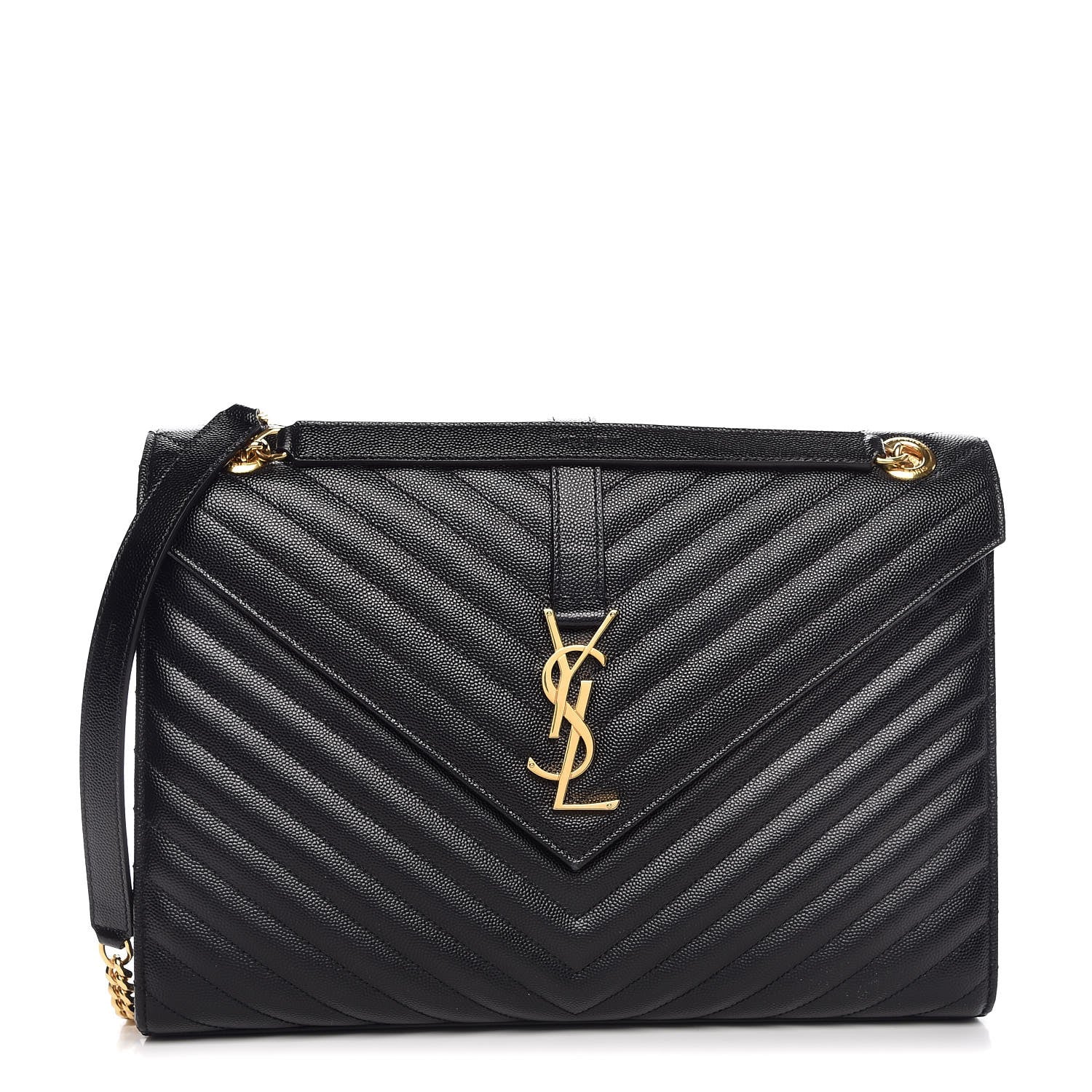 Saint Laurent Grain De Poudre Matelasse Chevron Large Monogram Satchel Black 1 of 8