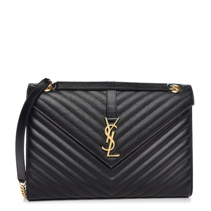 Saint Laurent Grain De Poudre Matelasse Chevron Large Monogram Satchel Black 1 of 8