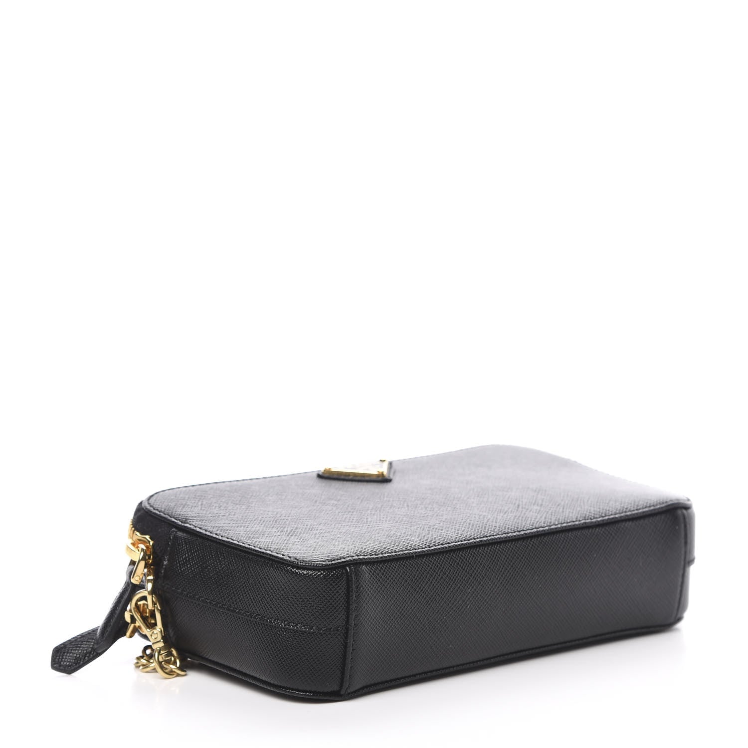Prada Saffiano Lux Mini Double Zip Chain Crossbody Bag Black 4 of 12